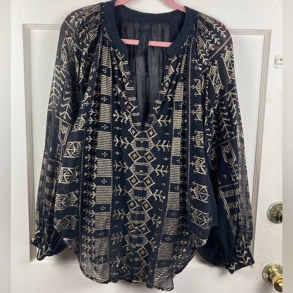 Free People New Romantics Palacio dolman sleeve black gold blouse size S NWOT - Picture 6 of 13